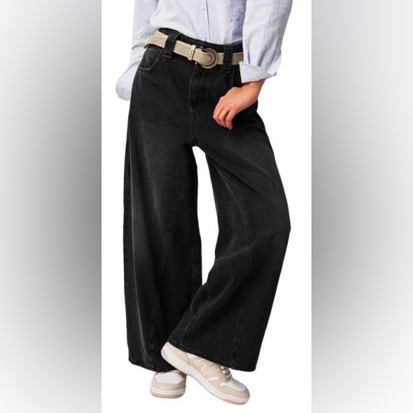 Free People Denim - Free People Chilled Vibes Dropped Wide Leg Jeans in Lightening Black NWT